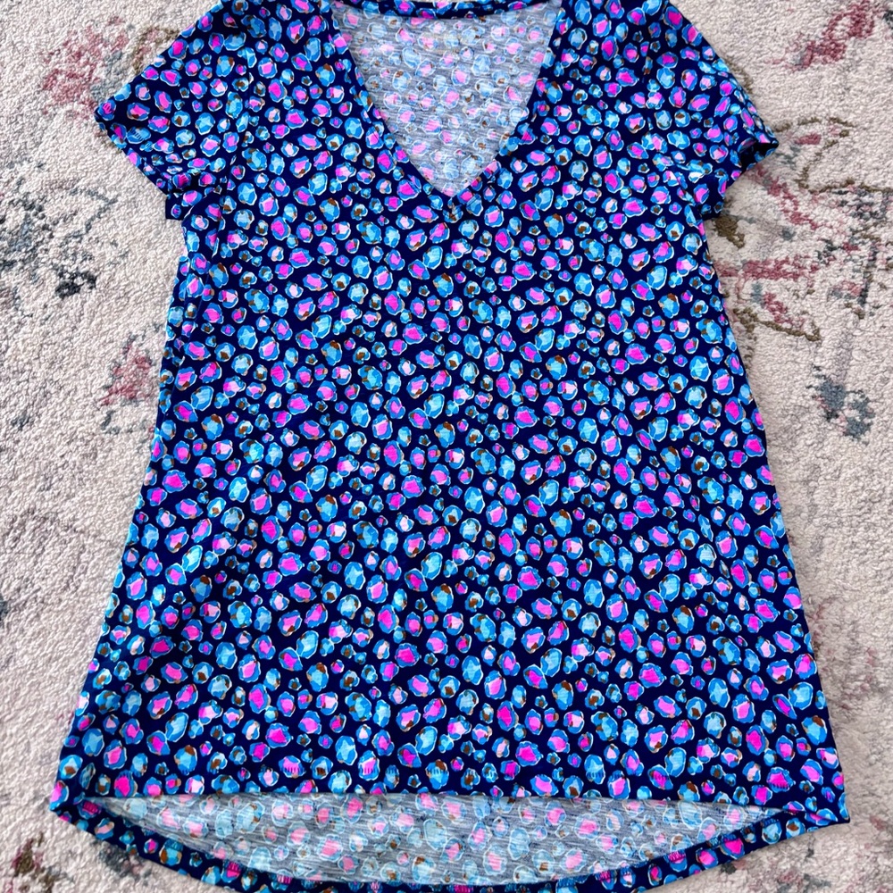 Lilly Pulitzer Blue and Pink Floral V-Neck Top